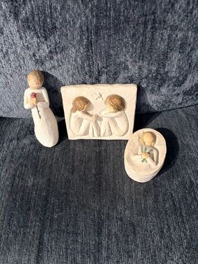Willow Tree cream and tan carved figurine trio